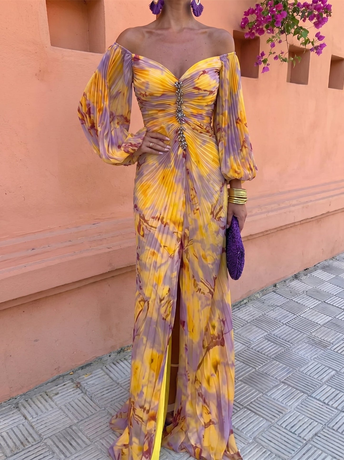 Geneviève | Robe Longue Fleurie à Décolleté Plongeant