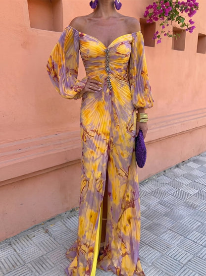 Geneviève | Robe Longue Fleurie à Décolleté Plongeant