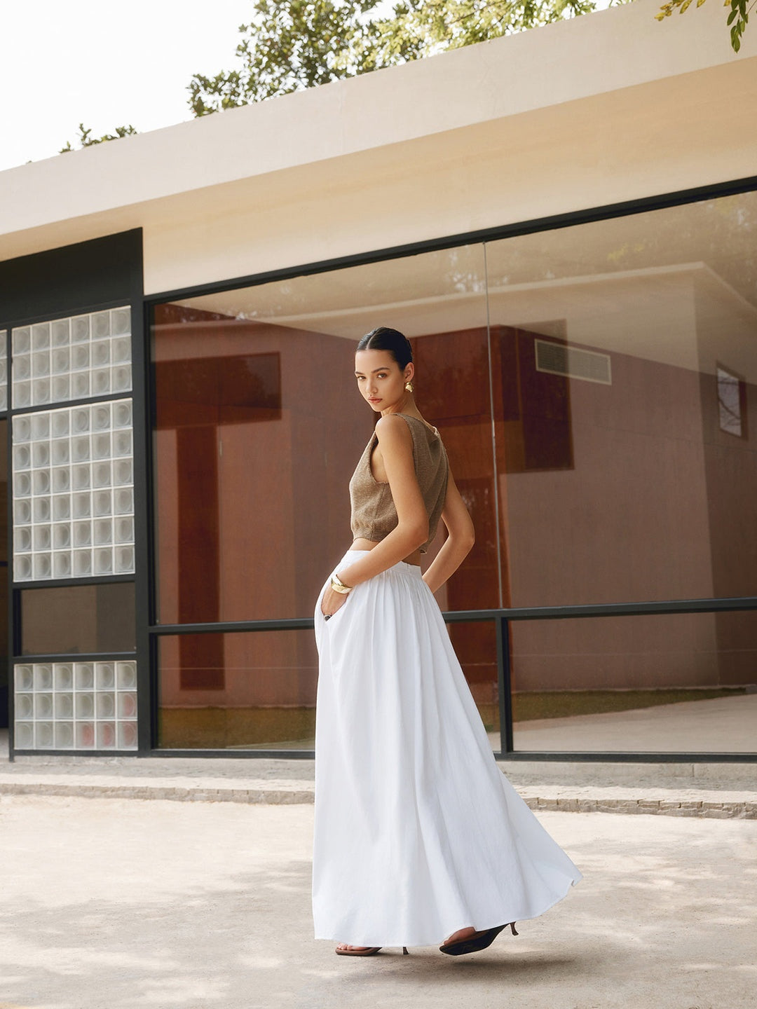 Margot | Jupe longue plissée taille haute