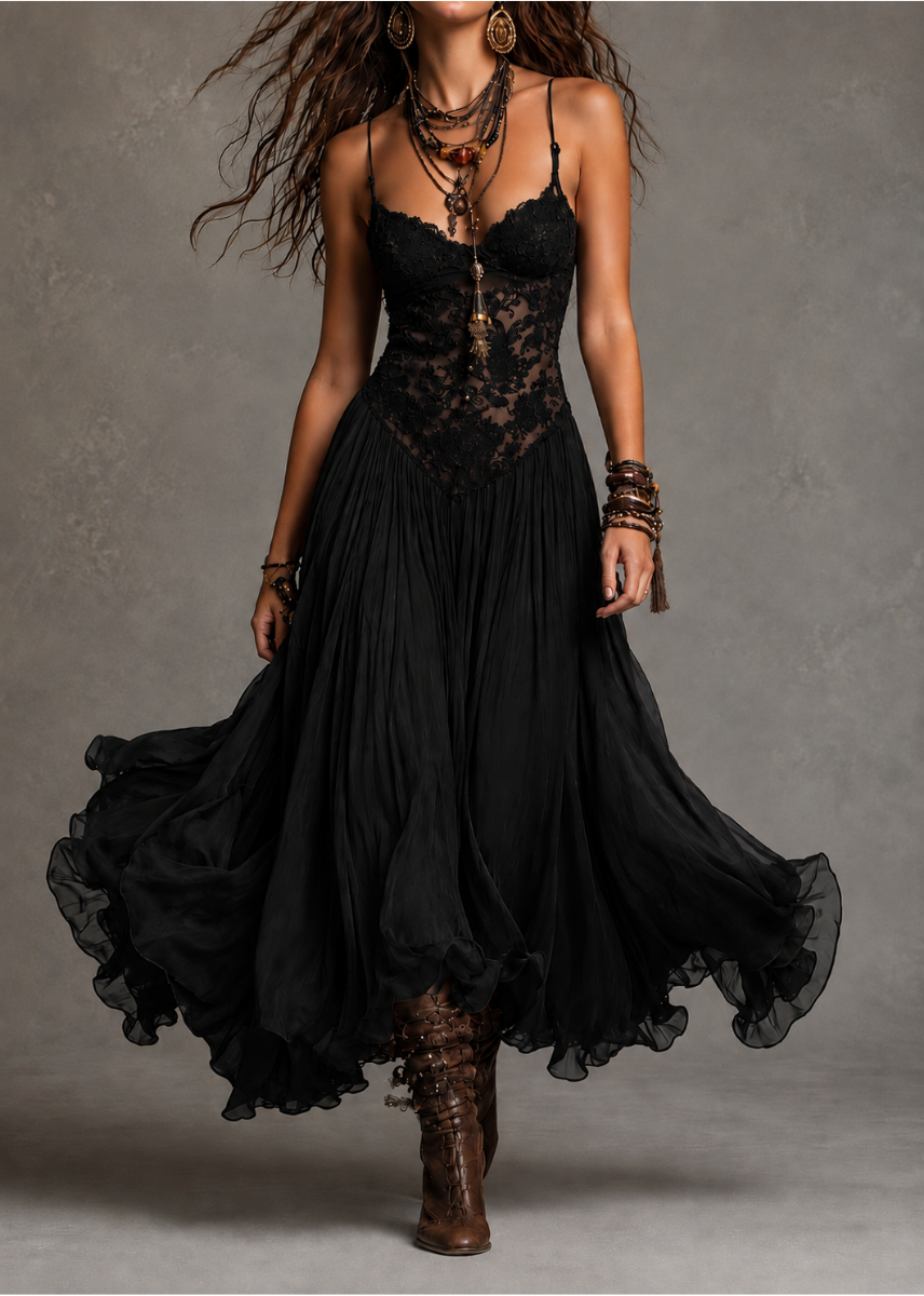 Éléonore | Robe longue en mousseline et dentelle