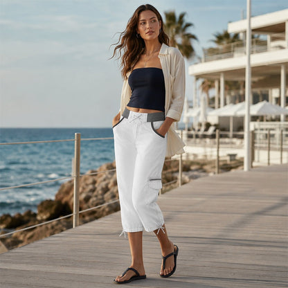 Valeria | Pantalon Capri Cargo taille haute
