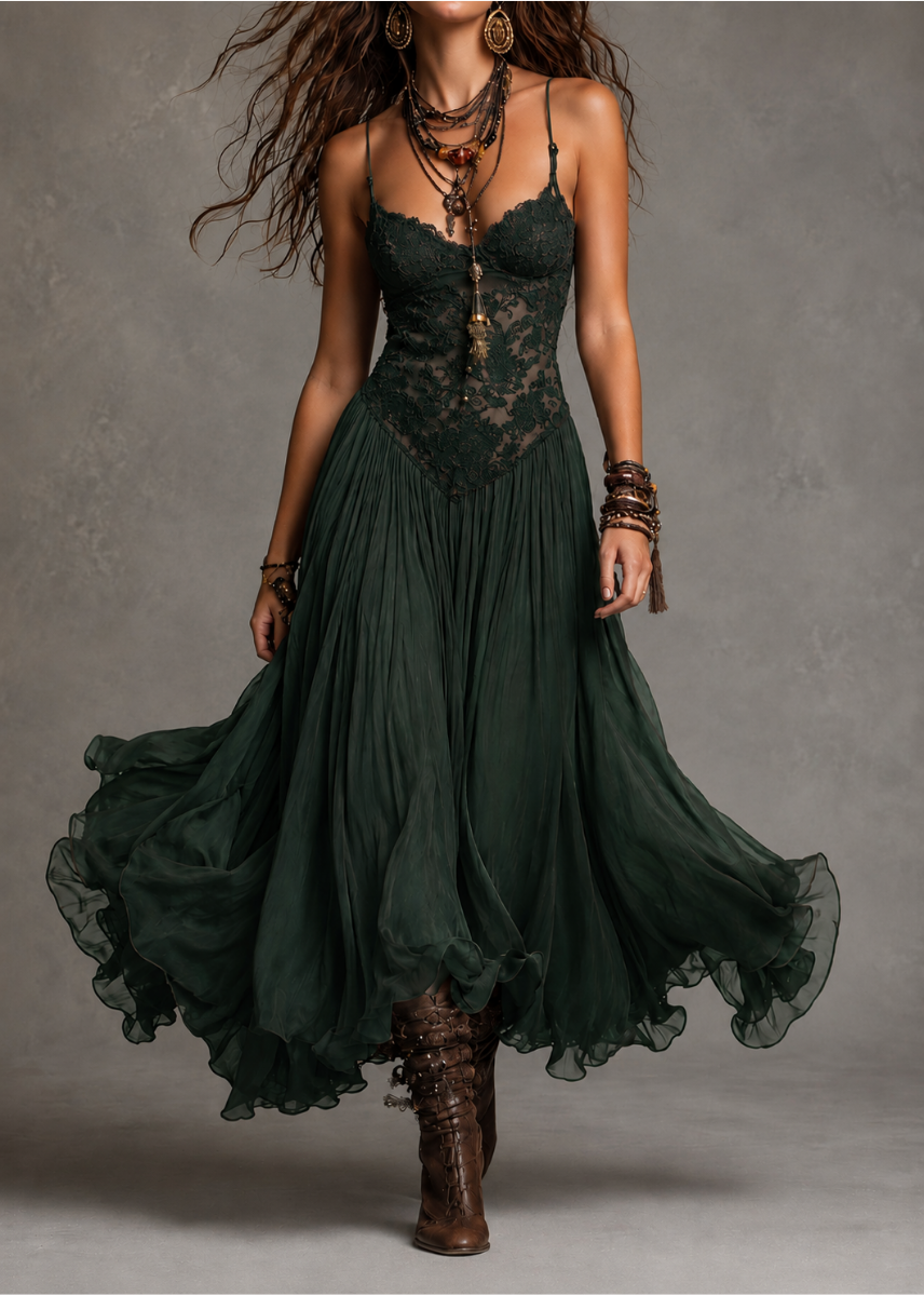Éléonore | Robe longue en mousseline et dentelle